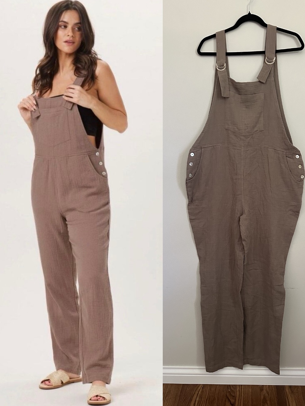 NWT The Normal Brand Halo Overalls Taupe Cotton Gauze Wide Leg Large Boho Indie